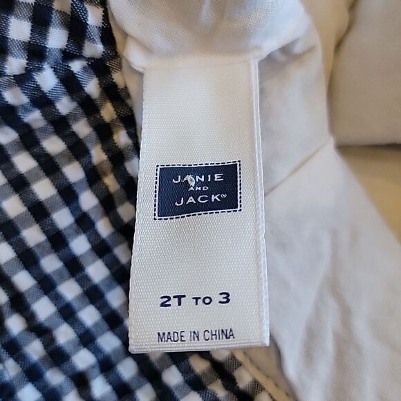 JANIE AND JACK NAVY AND WHITE GINGHAM PRINT SUN HAT BONNET, SIZE 2T-3T - Picture 5 of 6